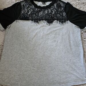 SHEIN Curve Gray and Black Lace Short Sleeve Top